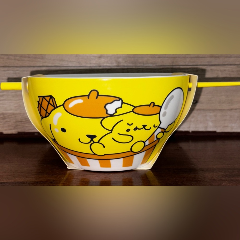 Cute 🥰 POMPOMPURIN Hello Kitty And Friends Ceramic bowl with chopstick - NEW